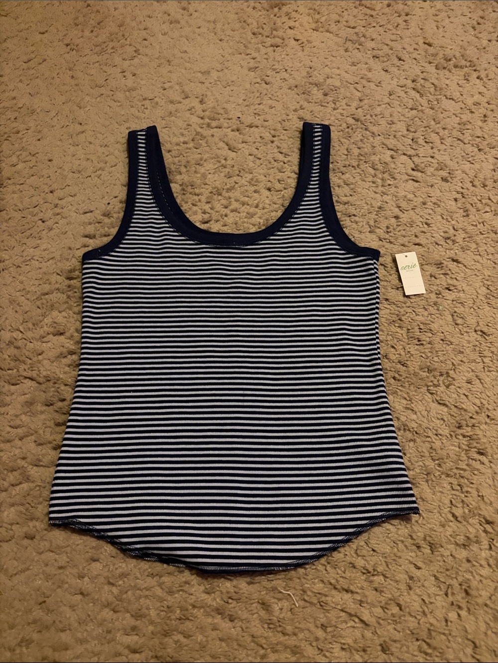 Aerie Navy and White Striped Scoop Tank